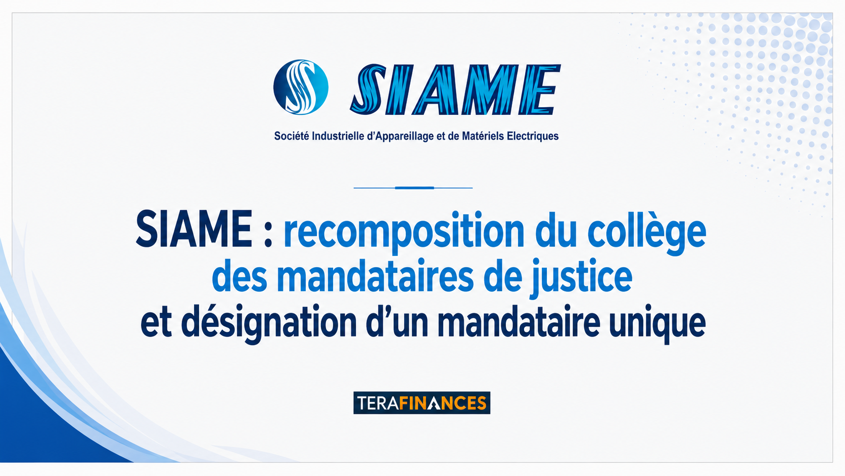 SIAME : Recomposition du collège des mandataires de justice et désignation d’un mandataire unique