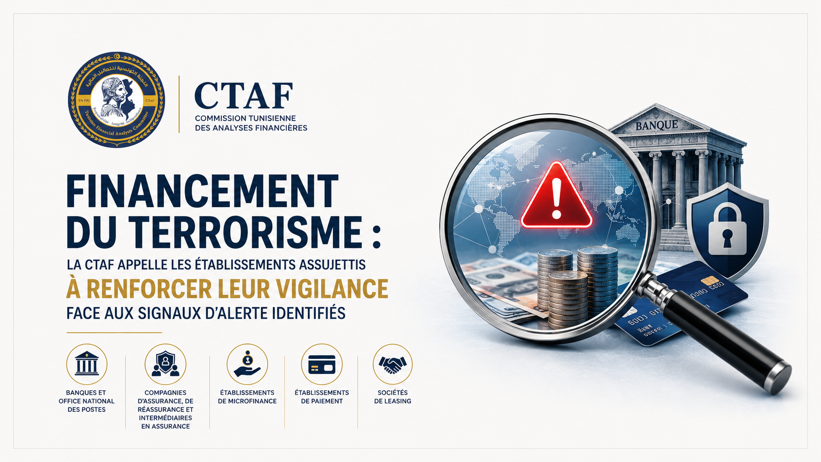 Financement du terrorisme : la CTAF appelle les établissements assujettis à renforcer leur vigilance face aux signaux d'alerte identifiés
