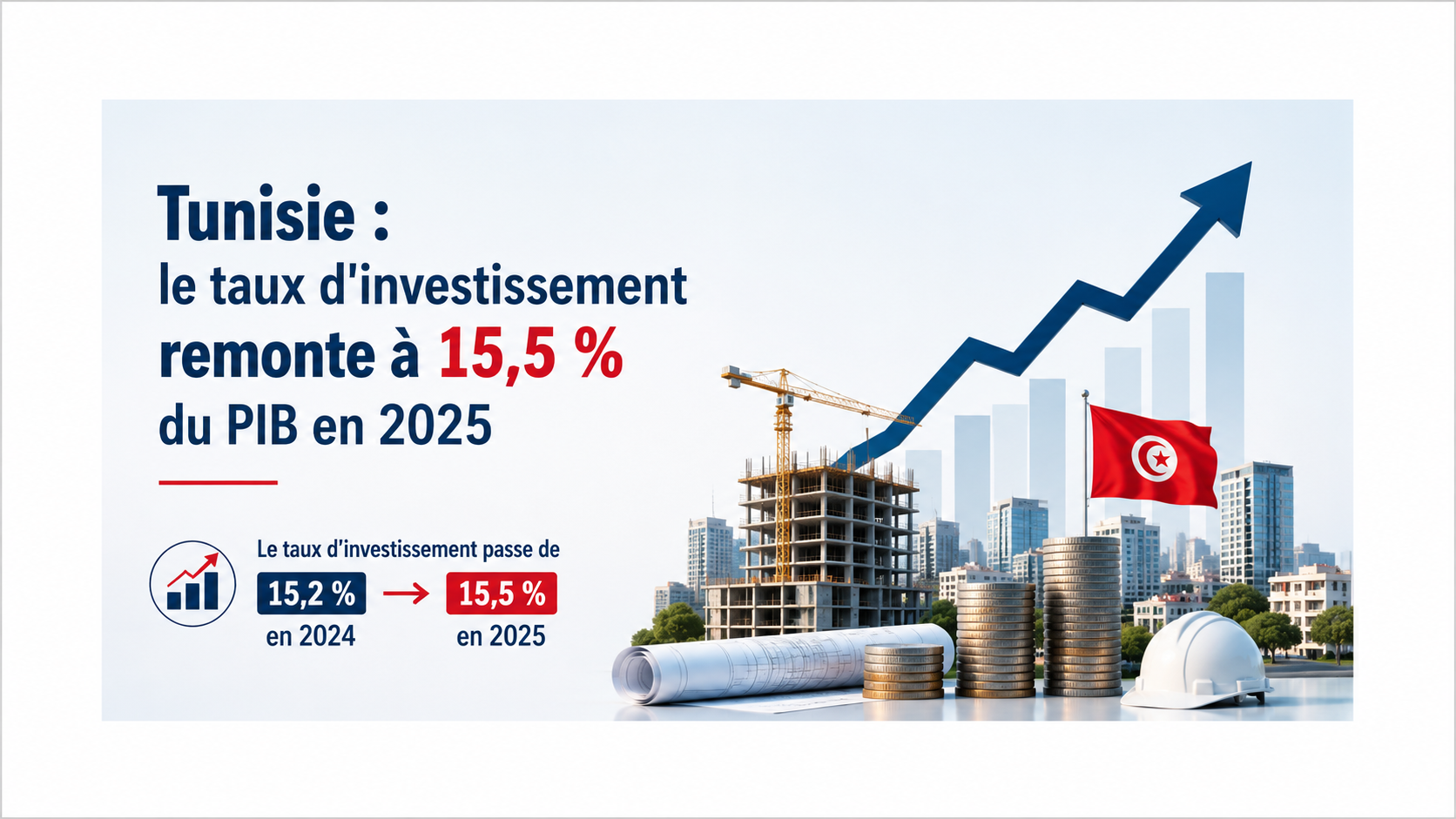 Tunisie : le taux d'investissement remonte à 15,5 % du PIB en 2025