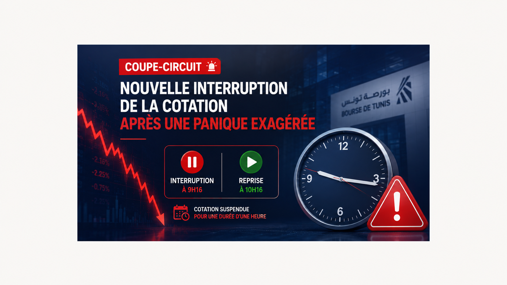 Nouvelle interruption à la Bourse de Tunis : une panique exagérée déclenche une suspension dès 9h16