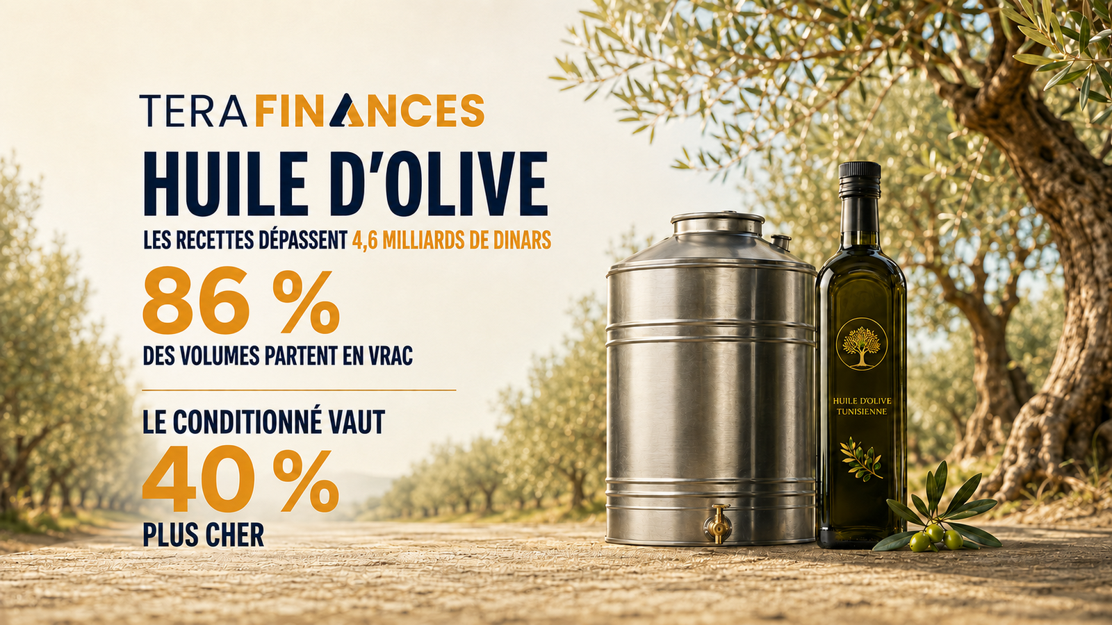 Huile d’olive : 86 % des volumes partent en vrac, alors que le conditionné vaut 40 % plus cher