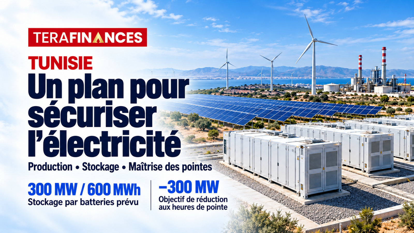 Tunisie : un plan pour renforcer la production électrique, développer le stockage et maîtriser les pics de consommation
