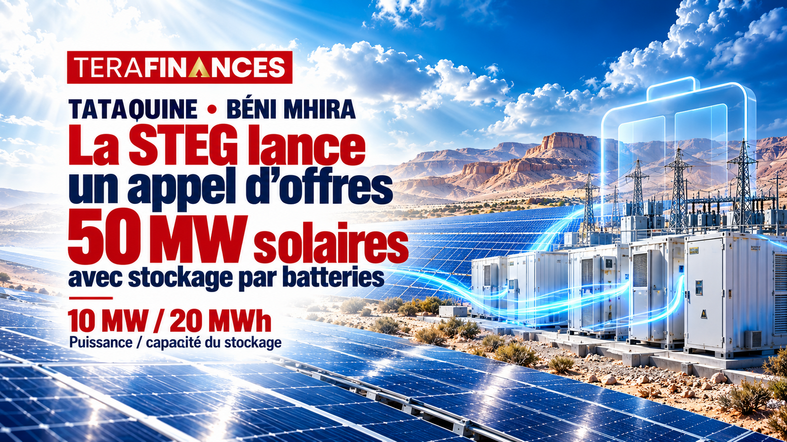 Tataouine : la STEG lance un appel d’offres pour une centrale solaire de 50 MW avec stockage par batteries