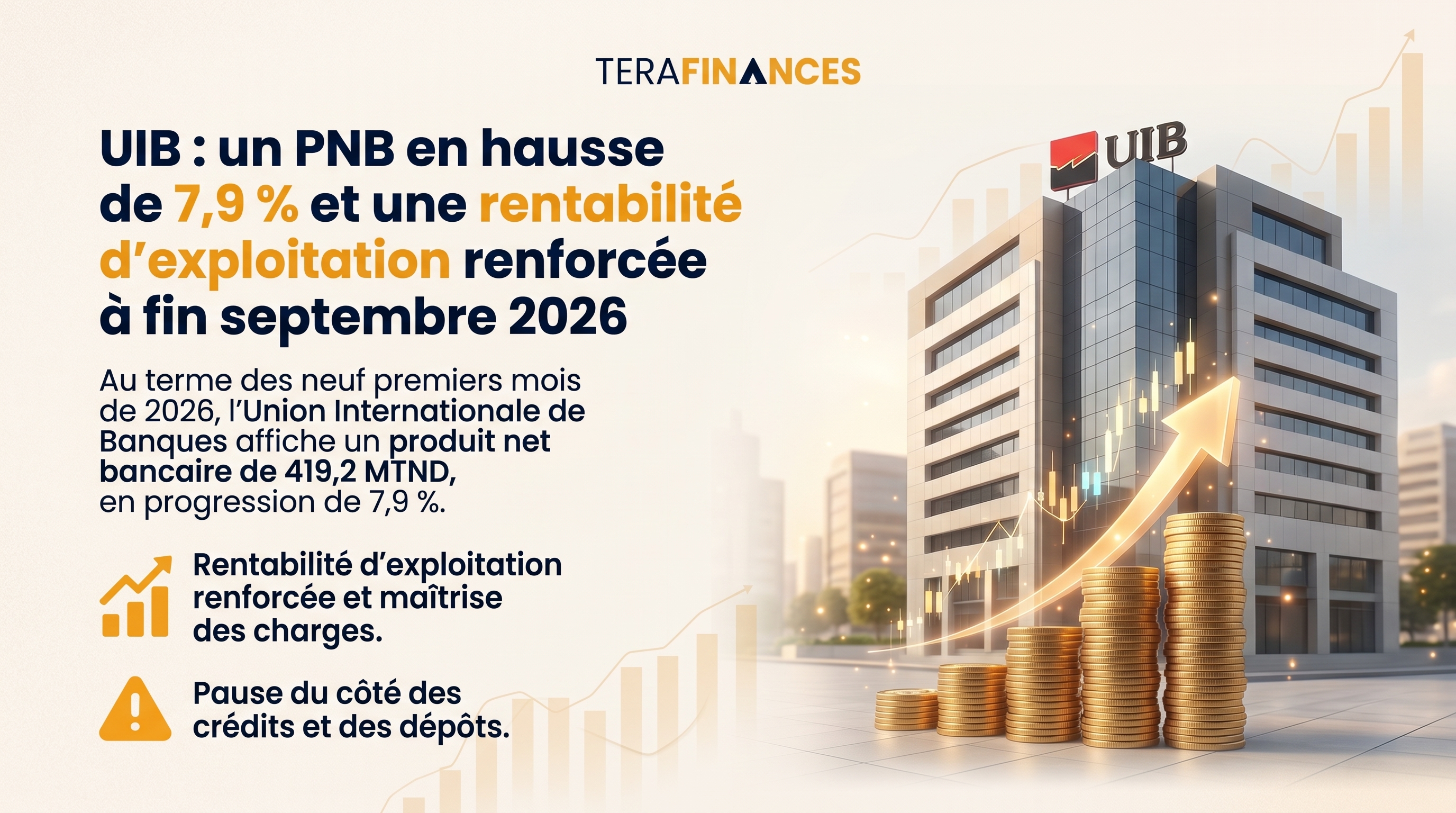 UIB : un PNB en hausse de 7,9 % et une rentabilité d'exploitation renforcée à fin septembre 2026