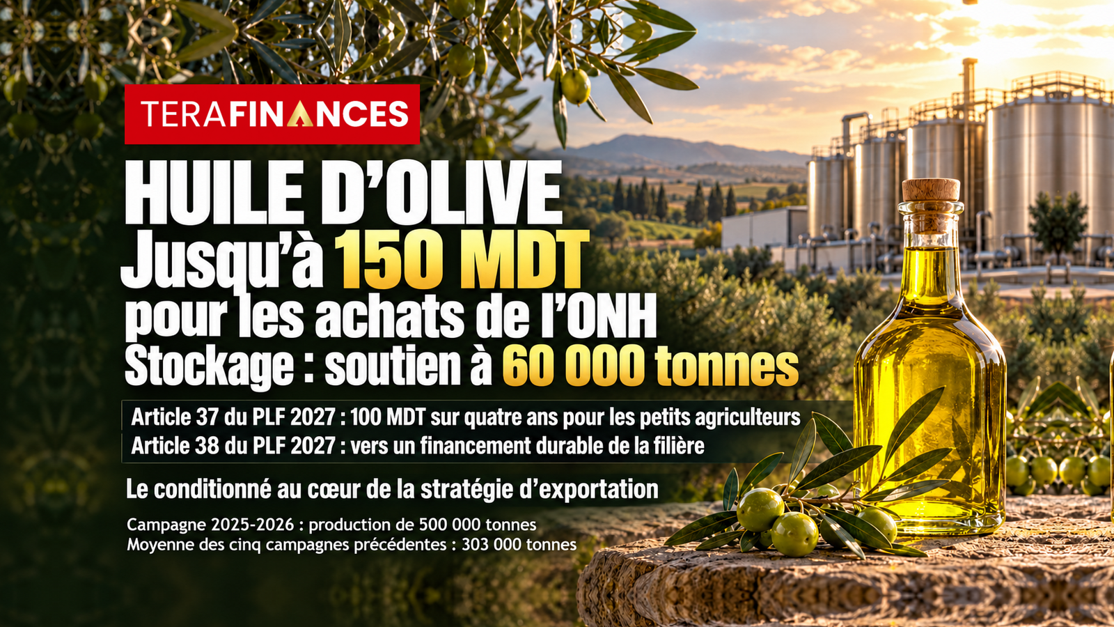 Huile d’olive : jusqu’à 150 MDT pour les achats de l’ONH, un soutien au stockage de 60 000 tonnes