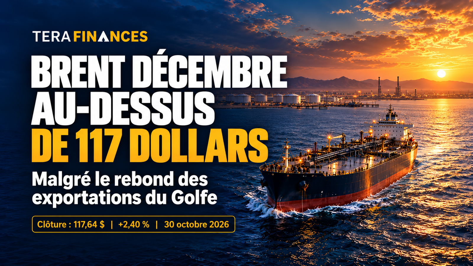 Pétrole : le Brent décembre termine au-dessus de 117 dollars malgré le rebond des exportations du Golfe